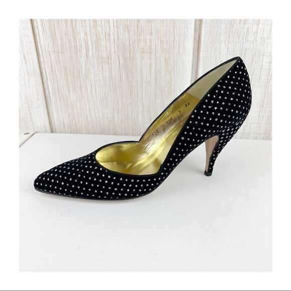 Walter Steiger Black Velvet Evening Pumps w/Silver Glitter - Picture 2 of 8